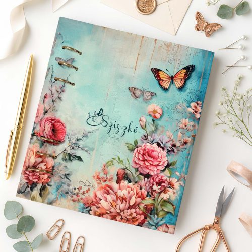 Virágos-Pillangós Türkizkék Egyedi Naptár 2026