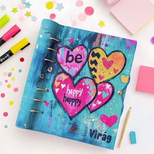 Be Happy – Színes Szív Mintás Gyűrűs Határidőnapló