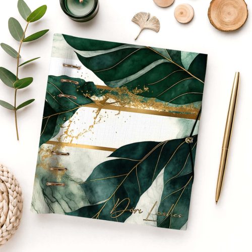 Zöld-arany levélmintás – egyedi gyűrűs naptár